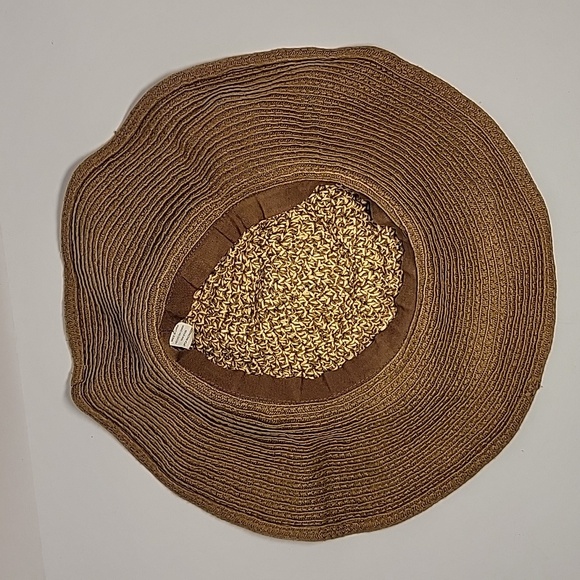 Hat Woven Floppy Sun Head Protection Covering Swimming Vacation Green Tan OS - Picture 4 of 7